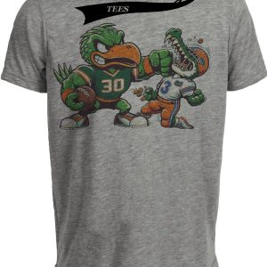 Miami Hurricanes vs. Florida Gators Retro Rivalry Football Mascot 1993 Artwork Heather Gray Sublimated T-Shirt