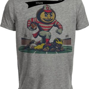 Ohio State Buckeyes vs. Michigan Wolverines Retro Rivalry Football 2002 Artwork Heather Gray Sublimated T-Shirt