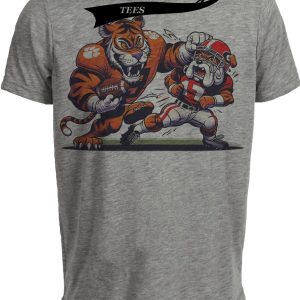 Clemson Tigers vs. Georgia Bulldogs Retro Rivalry Football 1996 Artwork Heather Gray Sublimated T-Shirt