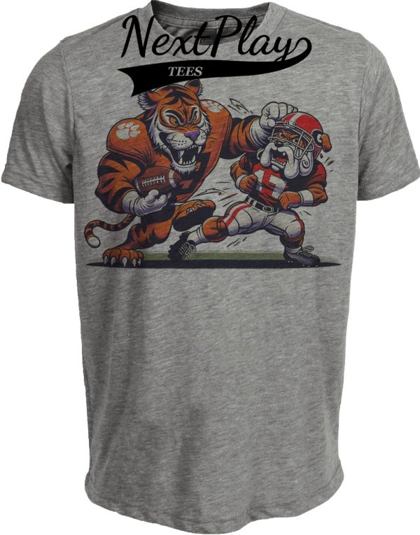 Clemson Tigers vs. Georgia Bulldogs Retro Rivalry Football 1996 Artwork Heather Gray Sublimated T-Shirt