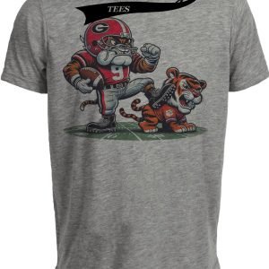 Georgia Bulldogs vs. Clemson Tigers Retro Rivalry Football 1995 Artwork Heather Gray Sublimated T-Shirt