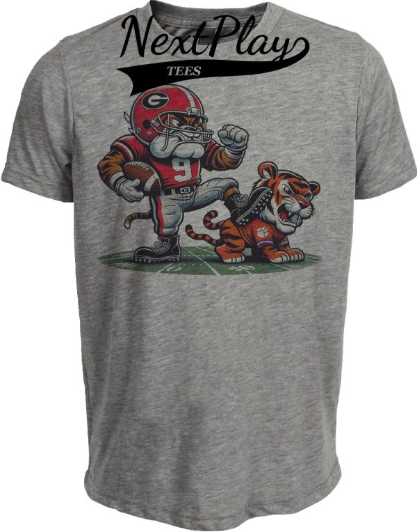 Georgia Bulldogs vs. Clemson Tigers Retro Rivalry Football 1995 Artwork Heather Gray Sublimated T-Shirt