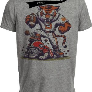 Clemson Tigers vs. Georgia Bulldogs Retro Rivalry Football 1980 Artwork Heather Gray Sublimated T-Shirt