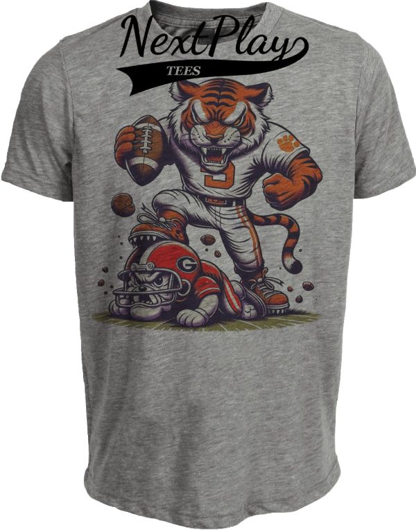 Clemson Tigers vs. Georgia Bulldogs Retro Rivalry Football 1980 Artwork Heather Gray Sublimated T-Shirt