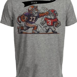 Clemson Tigers vs. Georgia Bulldogs Retro Rivalry Football 1998 Artwork Heather Gray Sublimated T-Shirt