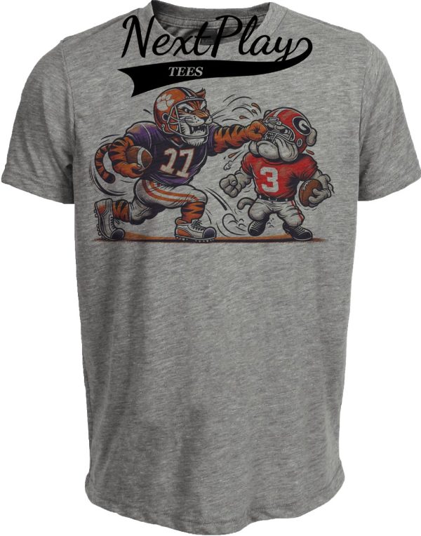 Clemson Tigers vs. Georgia Bulldogs Retro Rivalry Football 1998 Artwork Heather Gray Sublimated T-Shirt