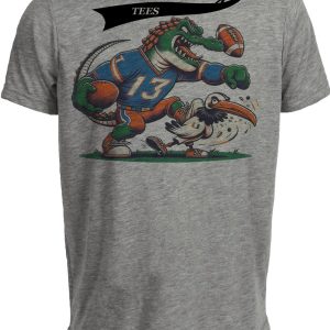 Florida Gators vs. Miami Hurricanes Retro Rivalry Football Mascot 1992 Artwork Heather Gray Sublimated T-Shirt