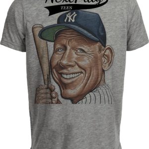 New York Yankees Mickey Mantle Caricature Exclusive Retro Baseball Artwork Heather Gray Sublimated T-Shirt
