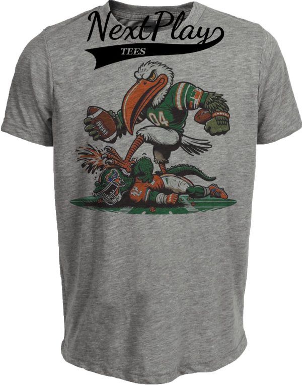 Miami Hurricanes vs. Florida Gators Retro Rivalry Football Mascot 1991 Artwork Heather Gray Sublimated T-Shirt
