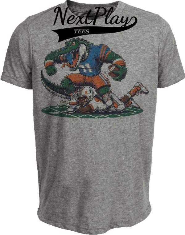 Florida Gators vs. Miami Hurricanes Retro Rivalry Football Mascot 1994 Artwork Heather Gray Sublimated T-Shirt