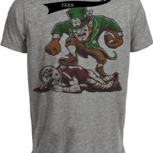 Notre Dame Fighting Irish vs. Texas A&M Aggies Retro Rivalry Football 2001 Artwork Heather Gray Sublimated T-Shirt