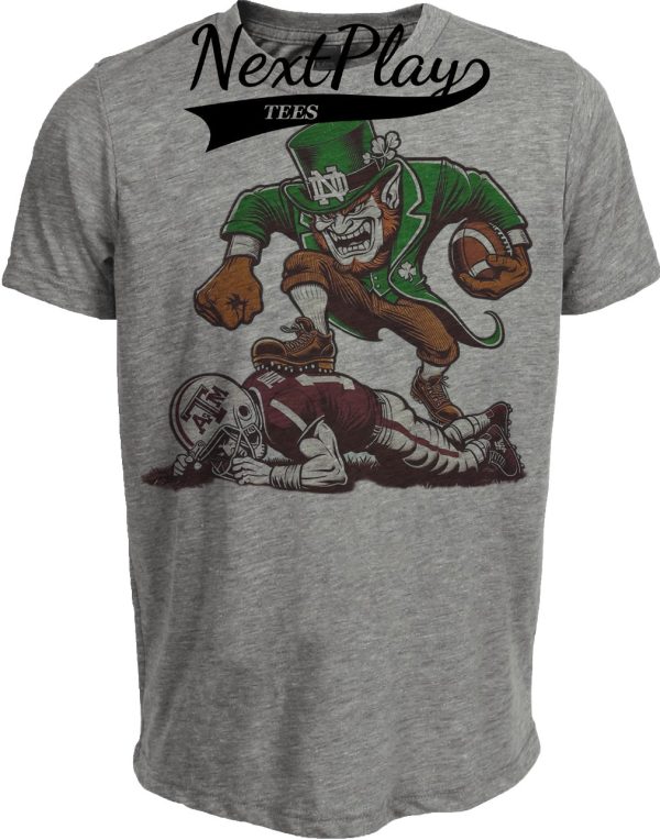 Notre Dame Fighting Irish vs. Texas A&M Aggies Retro Rivalry Football 2001 Artwork Heather Gray Sublimated T-Shirt