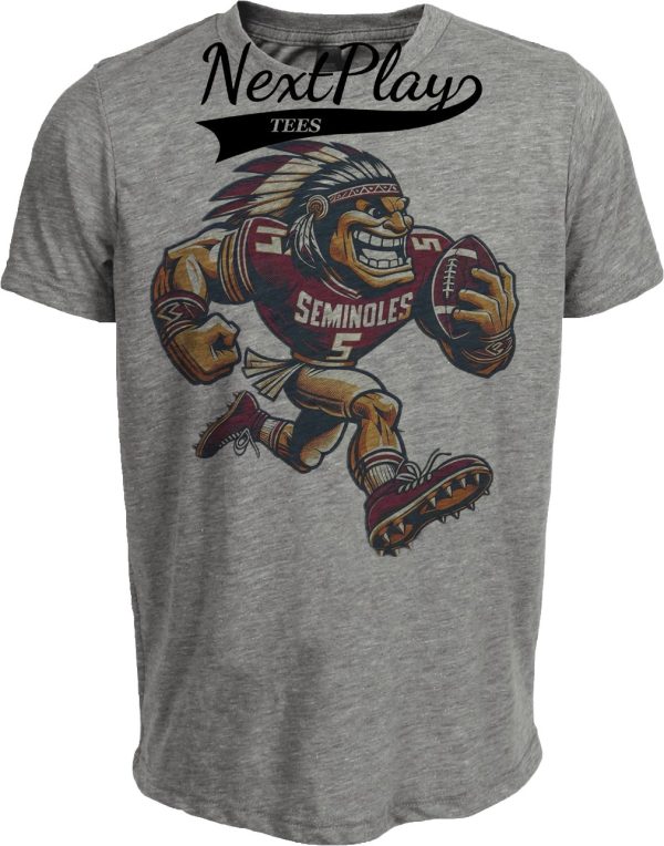 Florida State Seminoles Exclusive Retro Football Chief Osceola Artwork Heather Gray Sublimated T-Shirt
