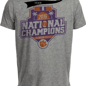 Clemson Tigers National Champions Football Retro 2016 Artwork Heather Gray Sublimated T-Shirt