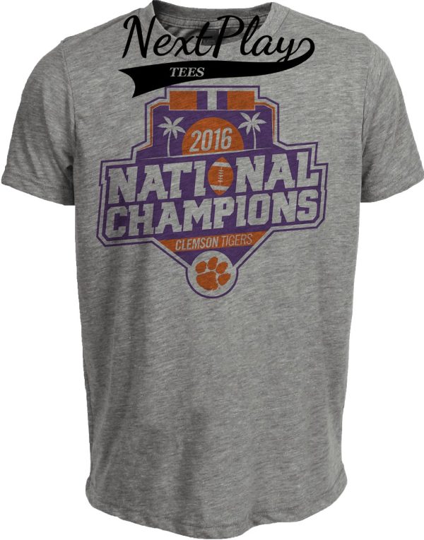 Clemson Tigers National Champions Football Retro 2016 Artwork Heather Gray Sublimated T-Shirt