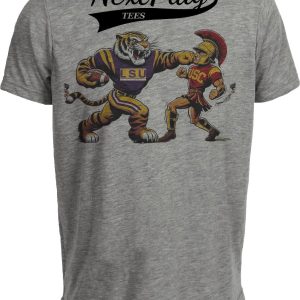 LSU Tigers vs. USC Trojans Retro Rivalry Football 1988 Artwork Heather Gray Sublimated T-Shirt