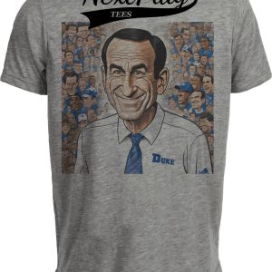 Duke Blue Devils Coach K Caricature Exclusive Retro Basketball Artwork Heather Gray Sublimated T-Shirt