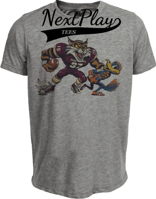 Texas State Bobcats vs. Texas-SA Roadrunners Exclusive Retro Rivals Football Artwork Heather Gray Sublimated T-Shirt