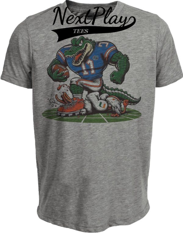 Florida Gators vs. Miami Hurricanes Retro Rivalry Football Mascot 2010 Artwork Heather Gray Sublimated T-Shirt