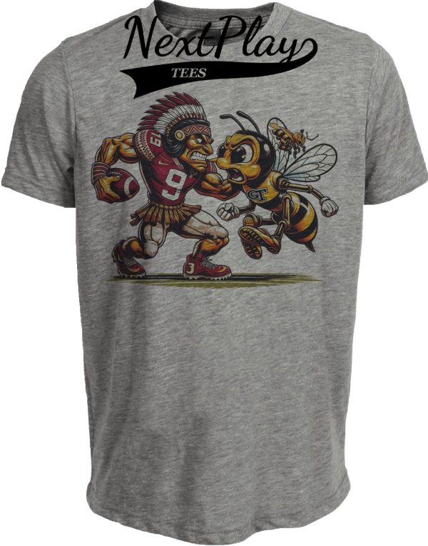 Florida State Seminoles vs. Georgia Tech Yellow Jackets Retro Rivalry Football Punch Artwork Heather Gray Sublimated T-Shirt