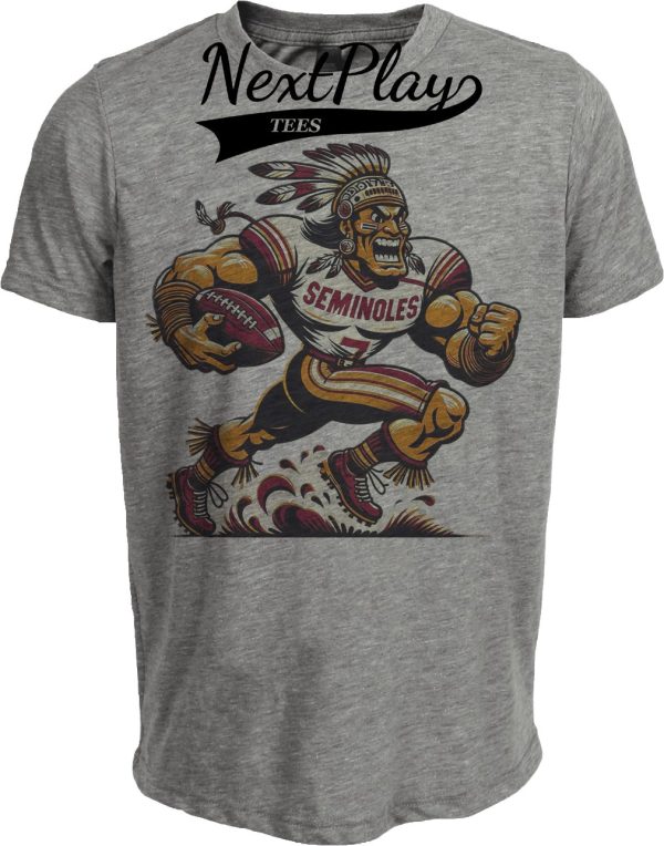Florida State Seminoles Exclusive Retro Football Chief Mascot Artwork Heather Gray Sublimated T-Shirt