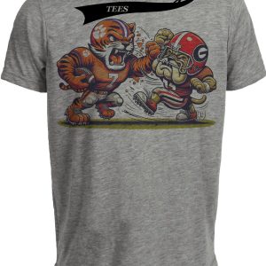 Clemson Tigers vs. Georgia Bulldogs Retro Rivalry Football 2006 Artwork Heather Gray Sublimated T-Shirt