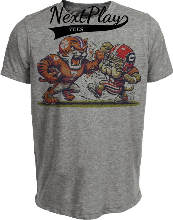 Clemson Tigers vs. Georgia Bulldogs Retro Rivalry Football 2006 Artwork Heather Gray Sublimated T-Shirt