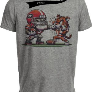 Georgia Bulldogs vs. Clemson Tigers Retro Rivalry Football 2013 Artwork Heather Gray Sublimated T-Shirt