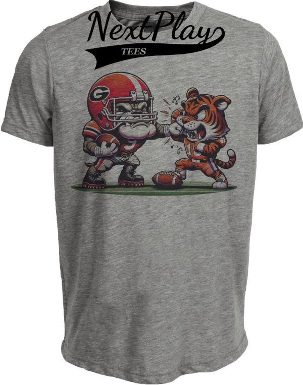 Georgia Bulldogs vs. Clemson Tigers Retro Rivalry Football 2013 Artwork Heather Gray Sublimated T-Shirt