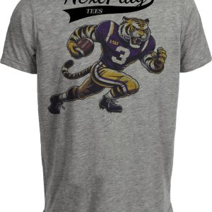 LSU Tigers Exclusive Retro Geaux Football Artwork Heather Gray Sublimated T-Shirt