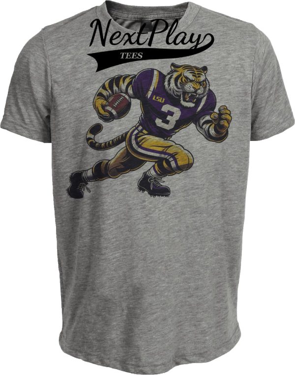 LSU Tigers Exclusive Retro Geaux Football Artwork Heather Gray Sublimated T-Shirt
