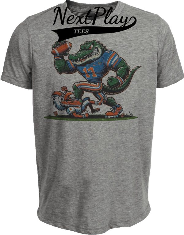 Florida Gators vs. Miami Hurricanes Retro Rivalry Football Mascot 2012 Artwork Heather Gray Sublimated T-Shirt
