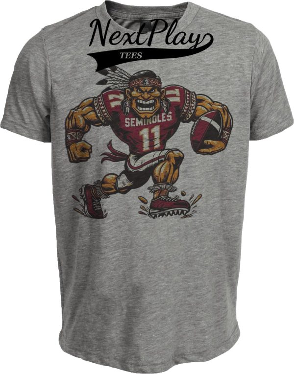 Florida State Seminoles Exclusive Retro Mascot Football Artwork Heather Gray Sublimated T-Shirt