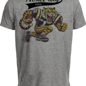 LSU Tigers Exclusive Retro Football Mascot Artwork Heather Gray Sublimated T-Shirt