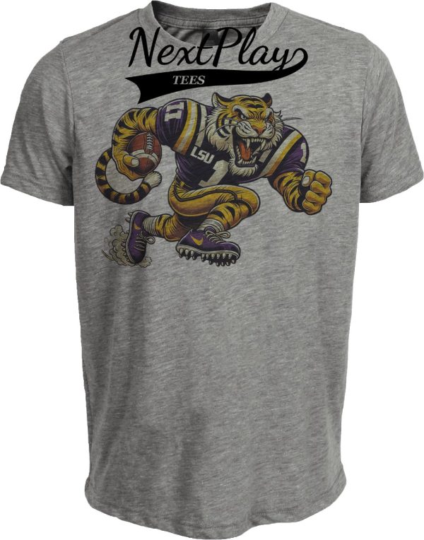 LSU Tigers Exclusive Retro Football Mascot Artwork Heather Gray Sublimated T-Shirt