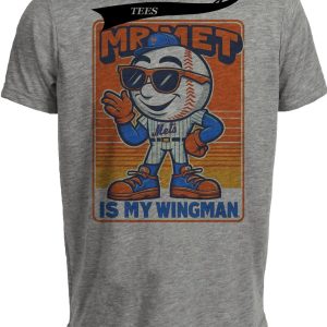 New York Mets Retro Mr. Met is My Wingman Mascot Baseball Artwork Heather Gray Sublimated T-Shirt
