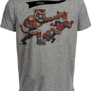 Clemson Tigers vs. Georgia Bulldogs Retro Rivalry Football 2002 Artwork Heather Gray Sublimated T-Shirt