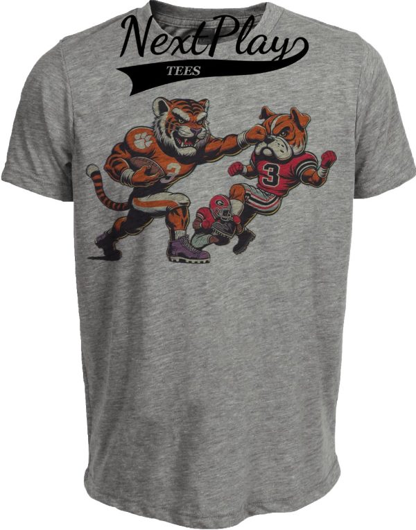 Clemson Tigers vs. Georgia Bulldogs Retro Rivalry Football 2002 Artwork Heather Gray Sublimated T-Shirt