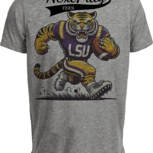 LSU Tigers Exclusive Retro Football Artwork Heather Gray Sublimated T-Shirt