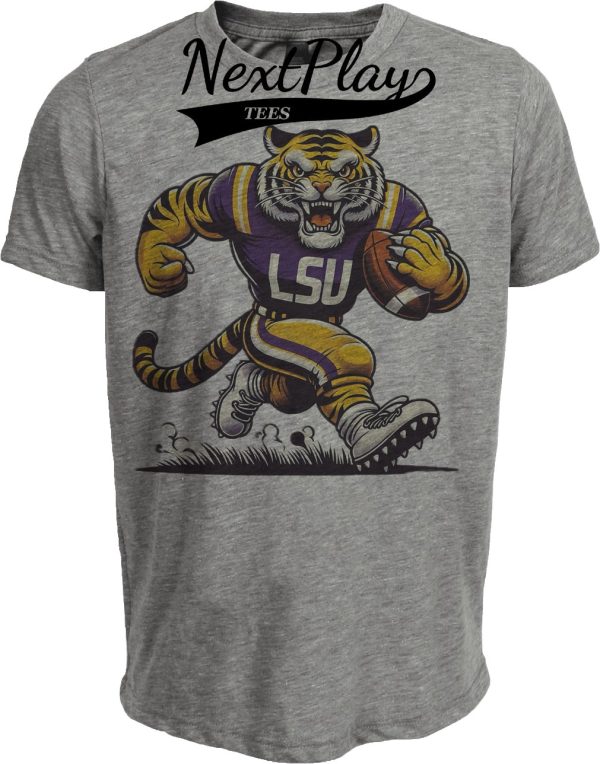LSU Tigers Exclusive Retro Football Artwork Heather Gray Sublimated T-Shirt