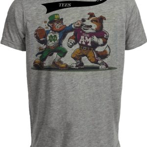 Notre Dame Fighting Irish vs. Texas A&M Aggies Retro Rivalry Football 1991 Artwork Heather Gray Sublimated T-Shirt