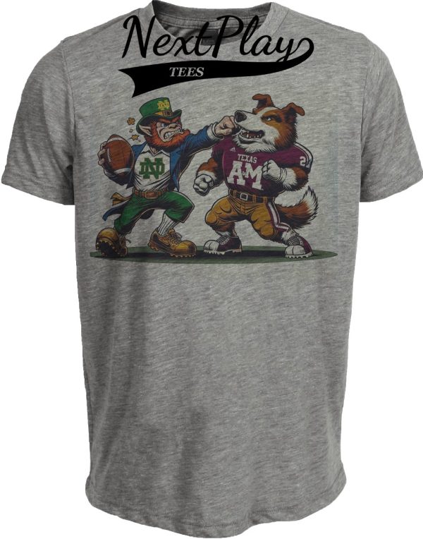 Notre Dame Fighting Irish vs. Texas A&M Aggies Retro Rivalry Football 1991 Artwork Heather Gray Sublimated T-Shirt