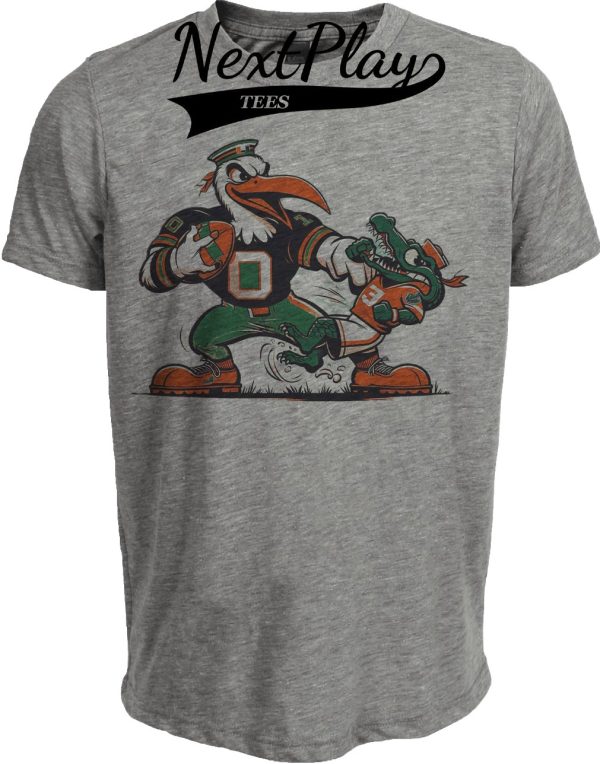 Miami Hurricanes vs. Florida Gators Retro Rivalry Football Mascot 2007 Artwork Heather Gray Sublimated T-Shirt