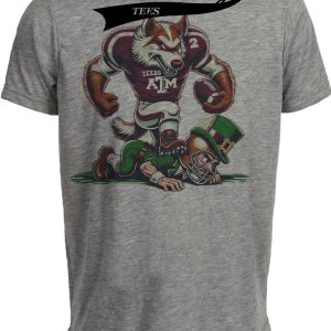 Texas A&M Aggies vs. Notre Dame Fighting Irish Retro Rivalry Football 1992 Artwork Heather Gray Sublimated T-Shirt