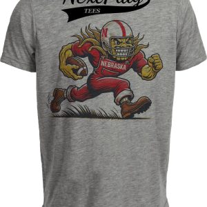 Nebraska Cornhuskers Exclusive Retro Football Mascot Mania Artwork Heather Gray Sublimated T-Shirt