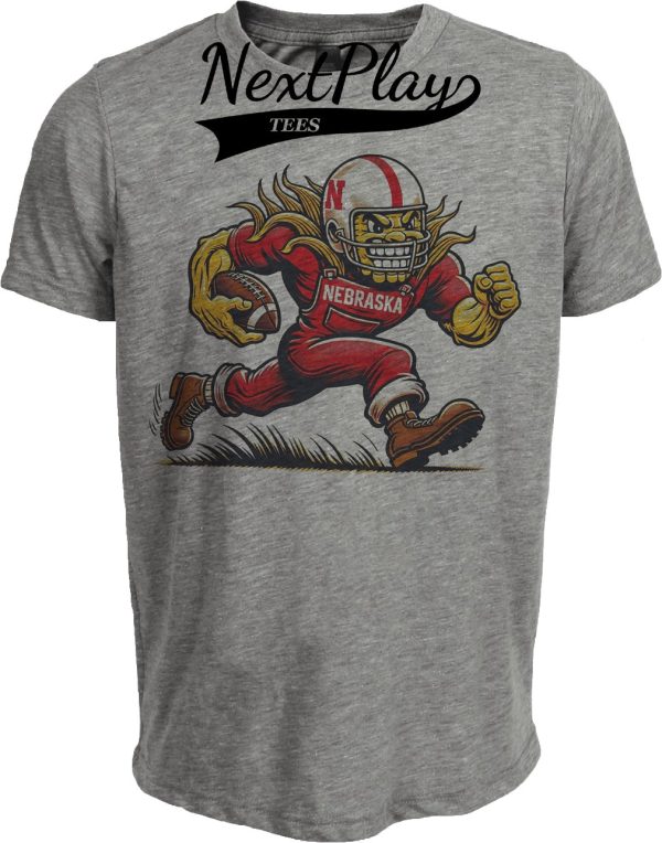 Nebraska Cornhuskers Exclusive Retro Football Mascot Mania Artwork Heather Gray Sublimated T-Shirt