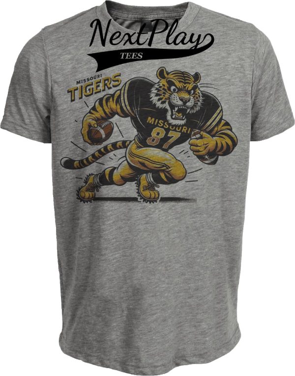 Missouri Tigers Exclusive Retro Football Mascot Mania Artwork Heather Gray Sublimated T-Shirt