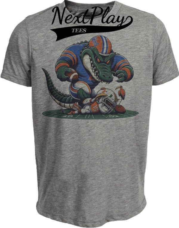 Florida Gators vs. Miami Hurricanes Retro Rivalry Football Mascot 1984 Artwork Heather Gray Sublimated T-Shirt