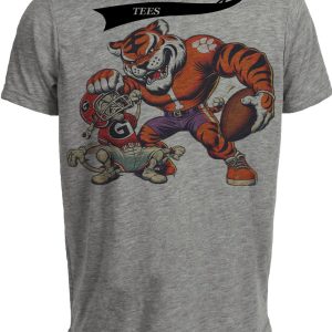 Clemson Tigers vs. Georgia Bulldogs Retro Rivalry Football 1986 Artwork Heather Gray Sublimated T-Shirt