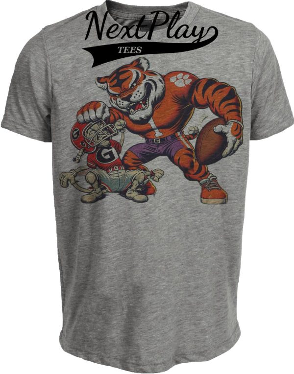 Clemson Tigers vs. Georgia Bulldogs Retro Rivalry Football 1986 Artwork Heather Gray Sublimated T-Shirt